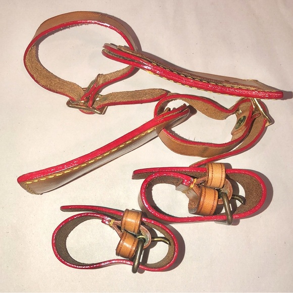 Two Authentic Louis Vuitton LV Name Tags & 2 Two LV Tag Holders with Red Edging - Picture 12 of 15